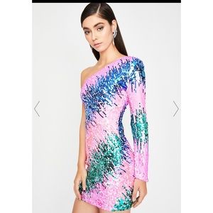 Sequin asymmetrical off the shoulder dress